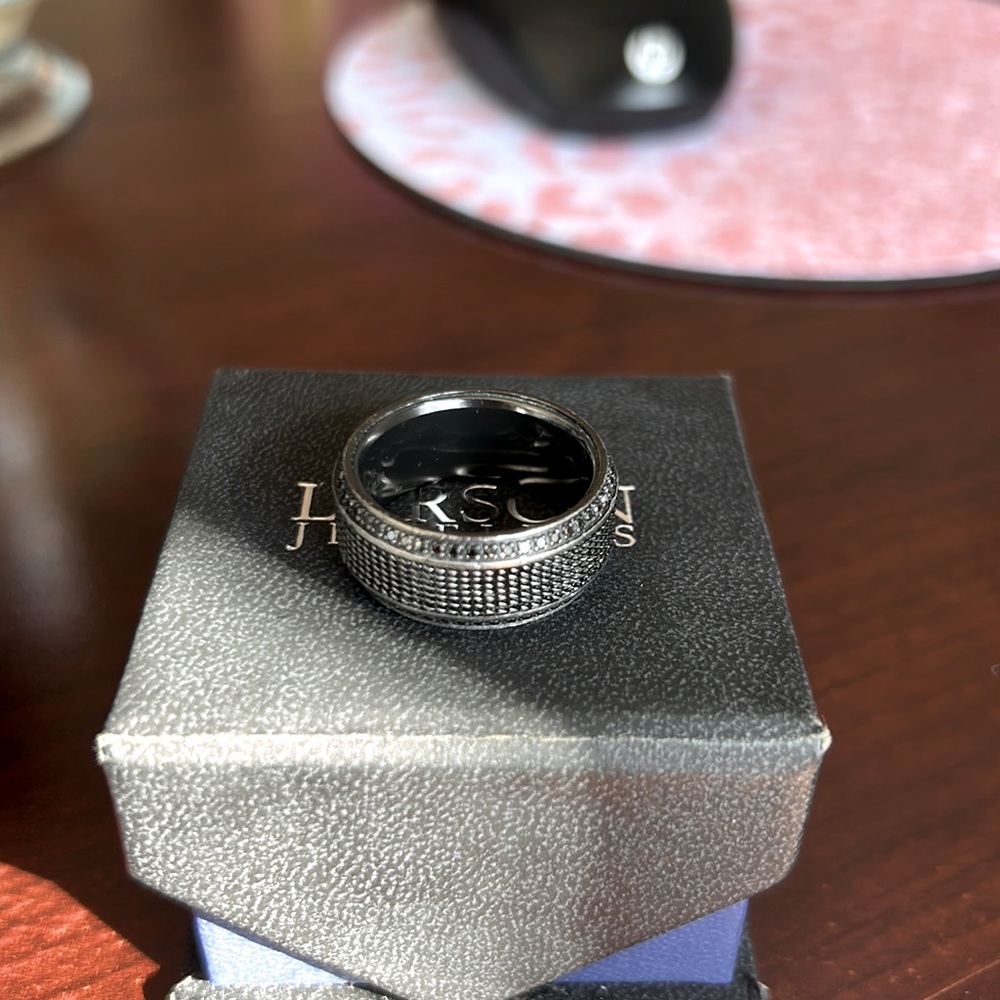 Steel ChainTitanium Ring Polished Beveled Edges Set With Round Black Diamonds